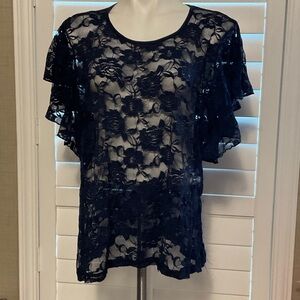 Chic Navy Floral Lace Blouse